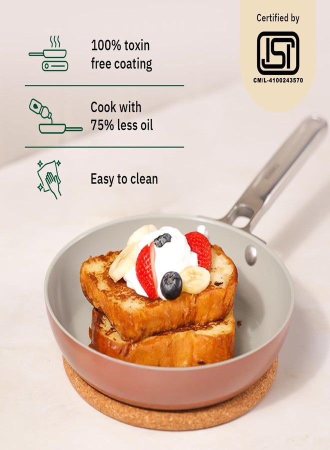 Ember Cookware مقلاة سيراميك أرسيللا من إمبر كوكوير، 20 سم | أواني طهي غير لاصقة وغير سامة | معتمدة من معهد المواصفات الهندية | مقلاة للبيض والأومليت | ملعقة مسطحة واحدة | مقبض فولاذي | خالية من مركبات PFAS وPTFE | ضمان 5 سنوات | تيراكوتا - Image 2